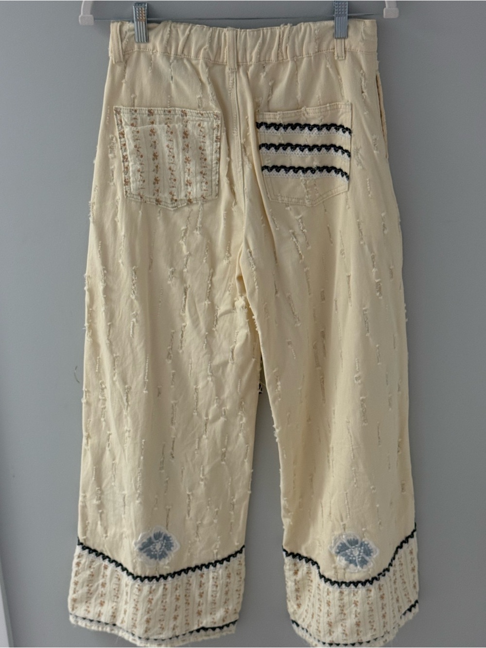 POL Cream Wide-Leg Boho Embroidered Pants with Drawstring - Picture 2 of 3
